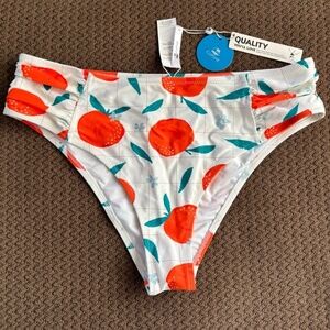 Cupshe Bikini Bottom White Oranges Ruched Sides Fruit Swim Women's Size XL NWT
